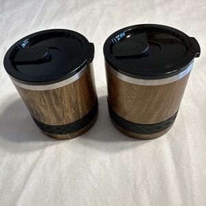 Elemental Recess Lowball 10oz Teakwood Set Of 2 Tumblers Cocktail Stainless
